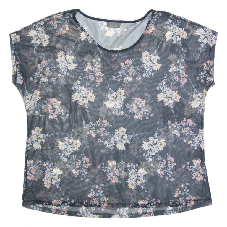YESSICA Mesh Womens Printed Top Blue Floral L