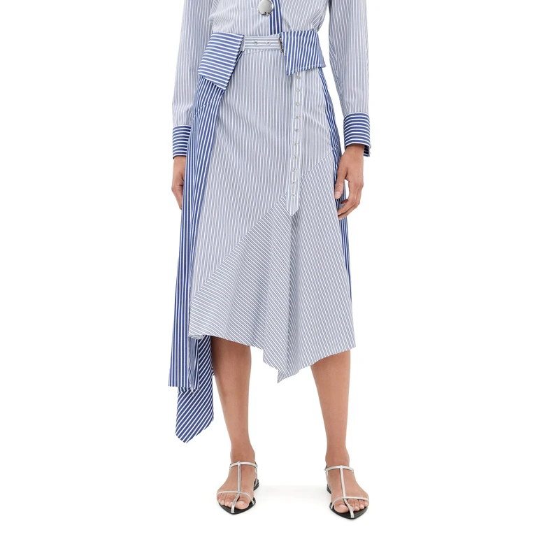 Marques'Almeida Patchwork Wrap Skirt with Folded Belt Blue Stripe 4