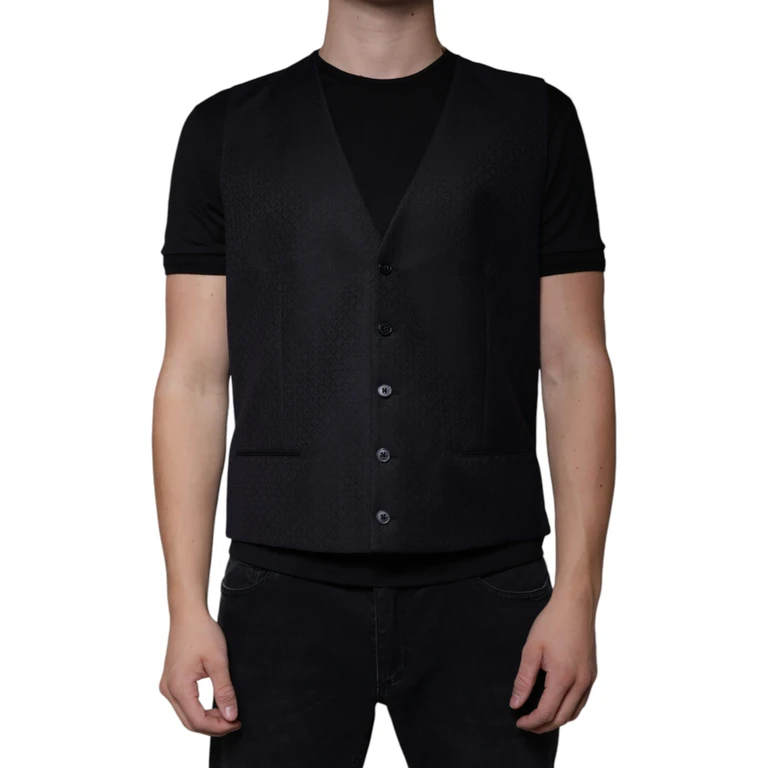 Dolce & Gabbana Black Wool Waistcoat Dress Formal Vest Mohair - Men