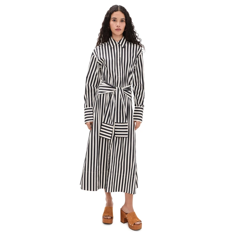 SIMONMILLER Inna Poplin Maxi Dress Black/White Stripe L