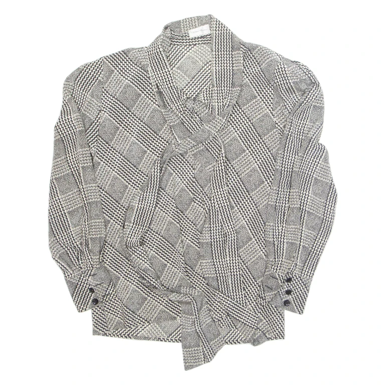 PETER HAHM Womens Printed Blouse White Long Sleeve Silk Crazy Pattern M