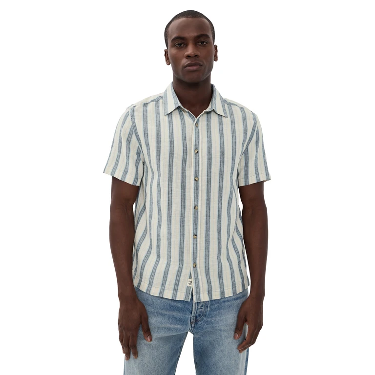Fair Harbor Oasis Textured Short Sleeve Shirt Sea Blue Stripe XXL