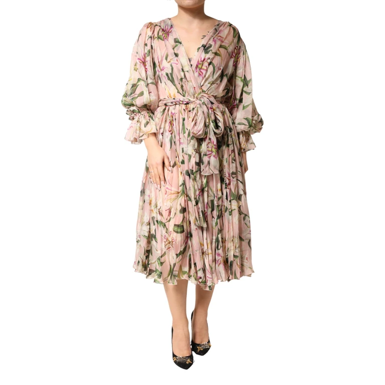 Pink Lily Print A-Line Pleated Maxi Dress - Women