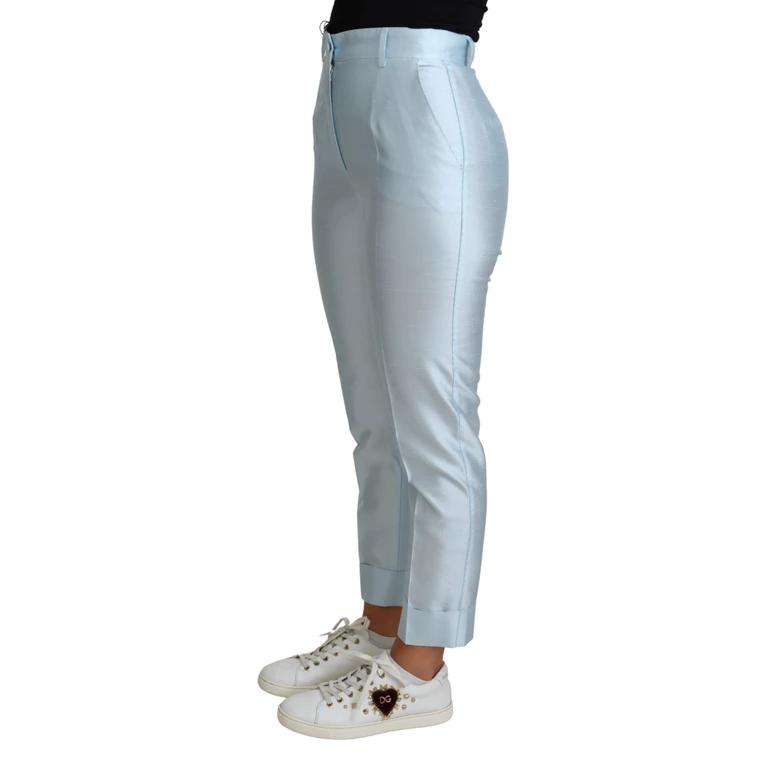 Dolce & Gabbana Light Blue Silk Cropped Tapered Trouser Pants - Women