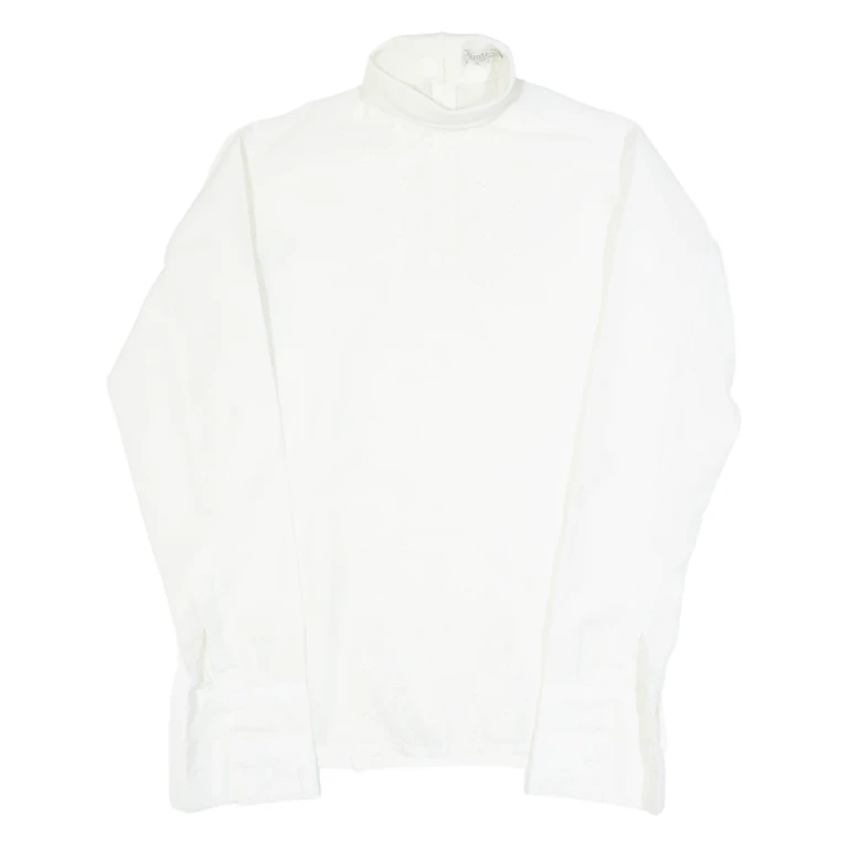TERYLENE Womens Blouse White Collared Long Sleeve M