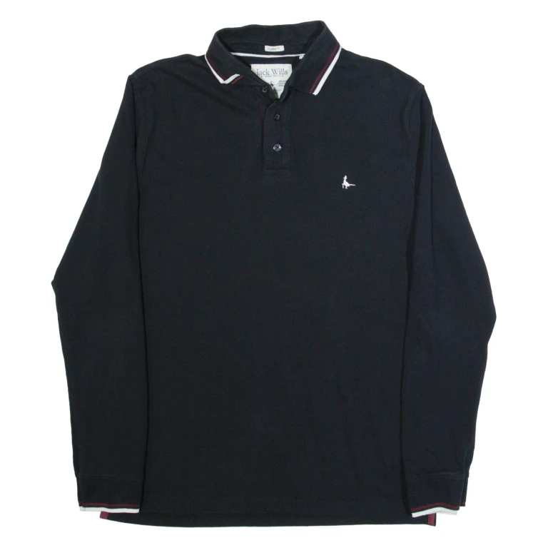 JACK WILLS Mens Polo Shirt Black Long Sleeve M