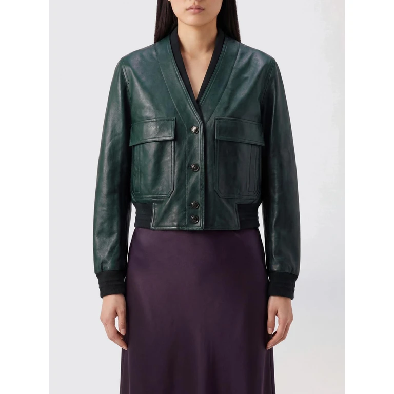 Slim Fit Cropped Calfskin Leather Bomber Jacket with Elasticated Trim (852302XNAMY3119)