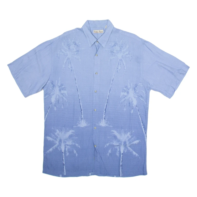 HOLLIS RIVER Mens Hawaiian Shirt Blue Floral M