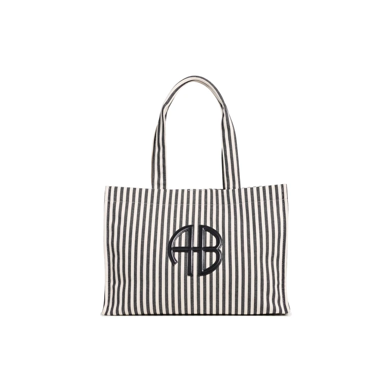 Lara Stripe Tote Bag White and Black Stripe One Size