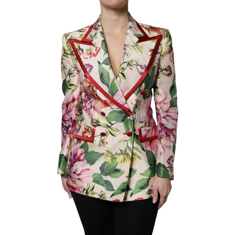 Multicolor Floral Double Breasted Jacket Silk Elastane Clothing - Women