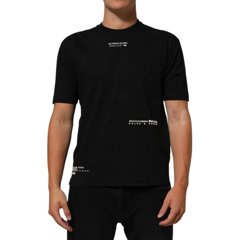 Dolce & Gabbana Black Statement Cotton Crew Neck Men T-Shirt - Men