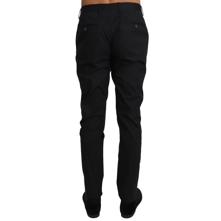Black Cotton Stretch Formal Trousers Pants Wool - Men