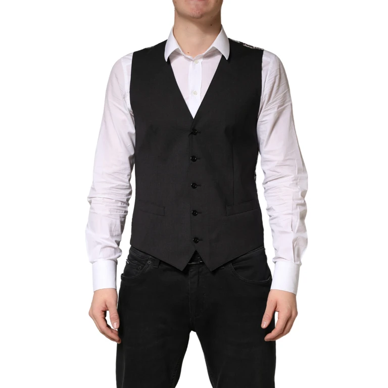 Dolce & Gabbana Black Wool Dress Men Formal Waistcoat Vest Virgin Elastane - Men