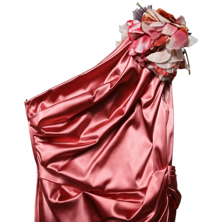 Dolce & Gabbana Pink Draped Midi Flower Appliques Dress Acetate Nylon Elastane - Women