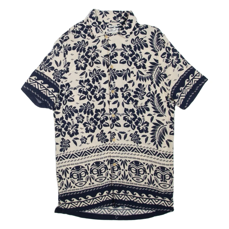 ALCOTT Mens Hawaiian Shirt Beige Floral S