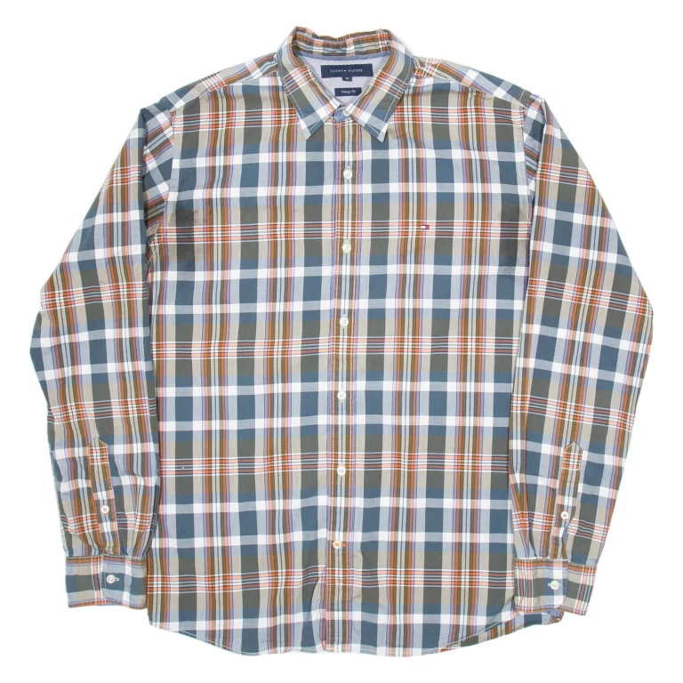 TOMMY HILFIGER Mens Shirt Blue Check Long Sleeve M
