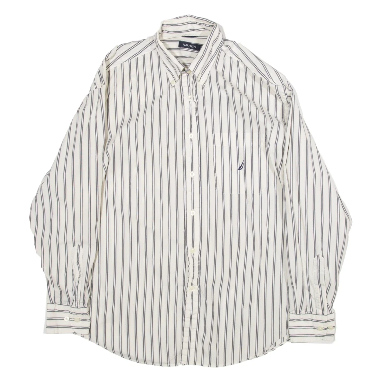 NAUTICA Mens Shirt White Striped Long Sleeve L