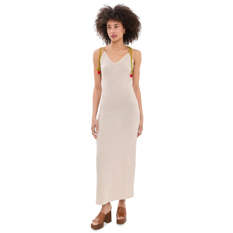 Another Girl Cherry Strap Cami Midi Dress Cream XS