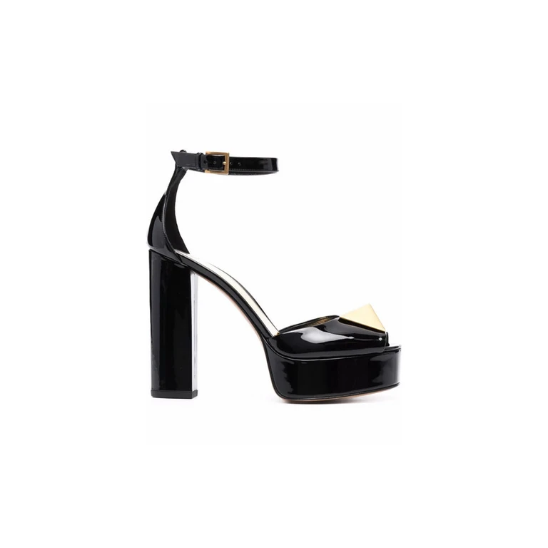 Garavani One Stud 120mm Patent Leather Sandals In Nero