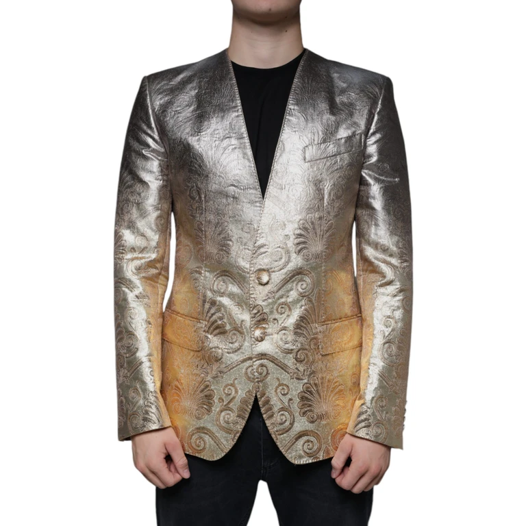 Dolce & Gabbana Gold Jacquard Single Breasted Dress Blazer Polyester Film Fiber Silk - Men