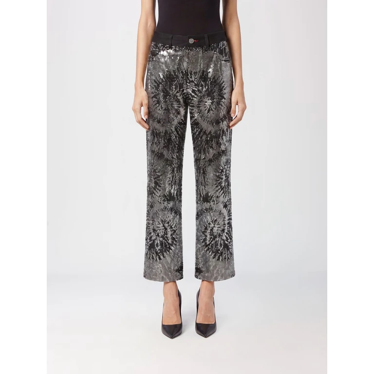 Wide Leg Cropped Stretch Denim Jeans with Crystals (AAACWDT1741PDE004N0201)