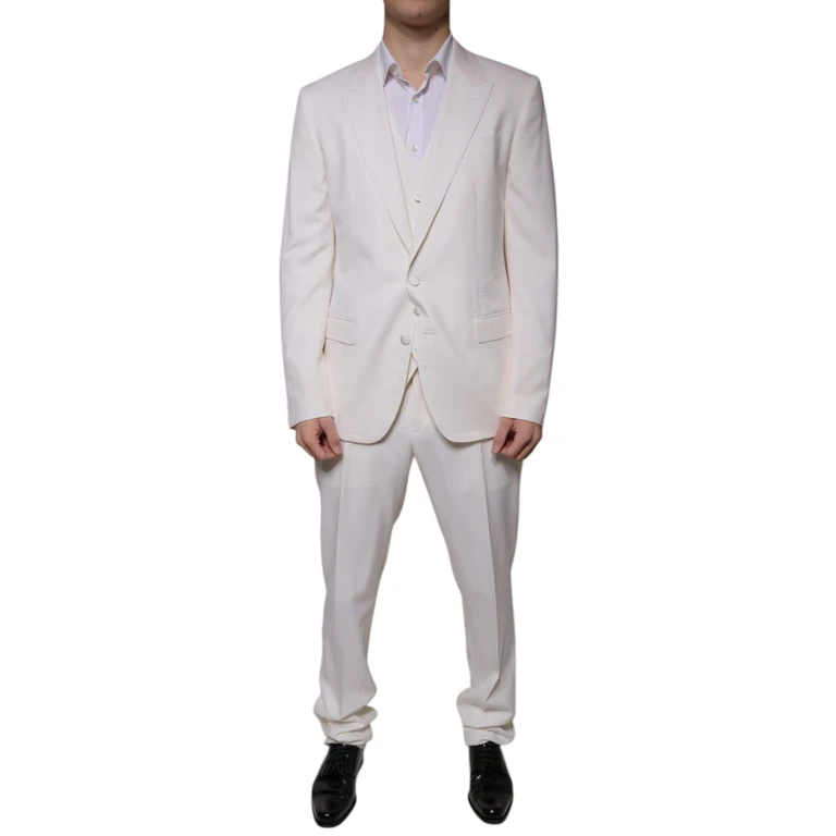 Dolce & Gabbana White Wool Silk 3 Piece Slimfit Formal Suit Virgin - Men