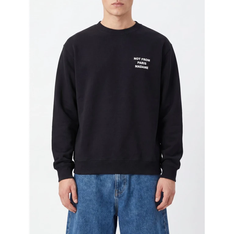 Drôle de Monsieur Crewneck Cotton Sweatshirt with Slogan Print (SW149CO127BLACK)
