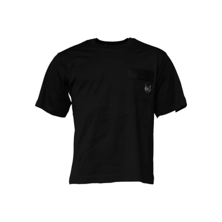 Dolce & Gabbana Black Logo Patch Cotton Crew Neck T-Shirt - Men