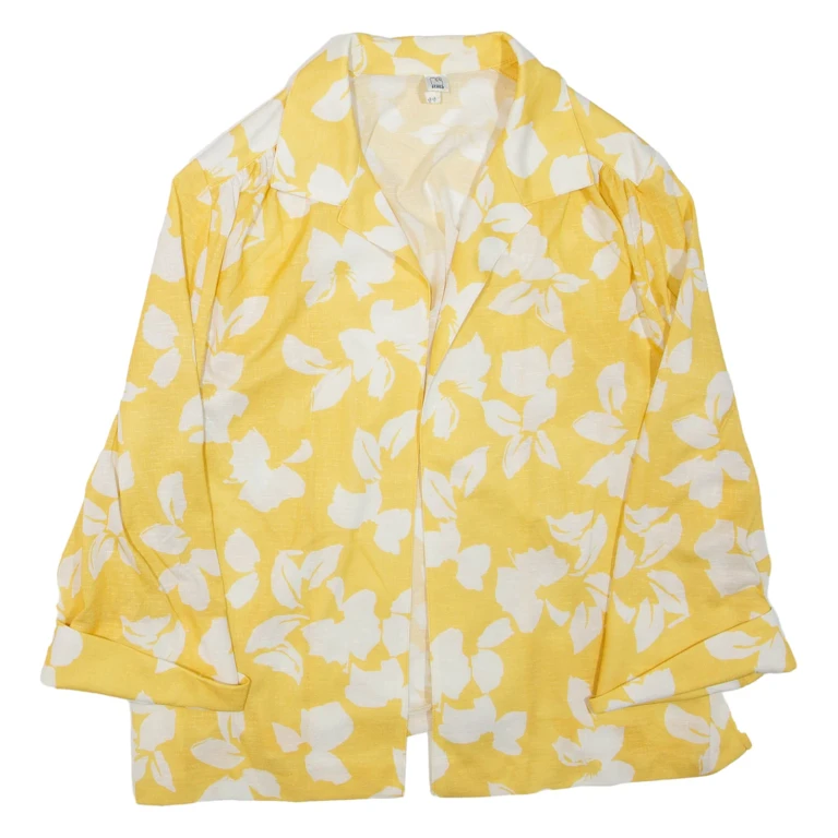 Womens Kimono Top Yellow 3/4 Sleeve Floral L