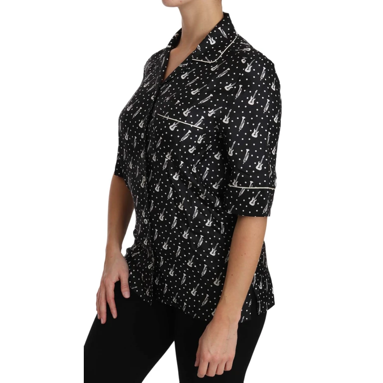 Dolce & Gabbana Black Guitartrumpet Print Silk Shirt Top - Women