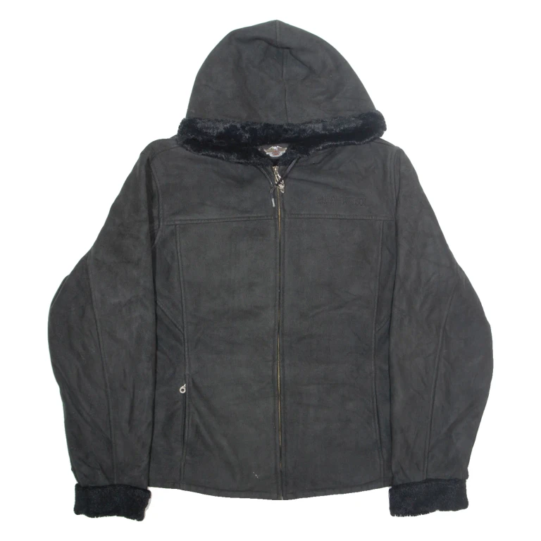 HARLEY DAVIDSON Womens Fleece Jacket Black Hooded XL