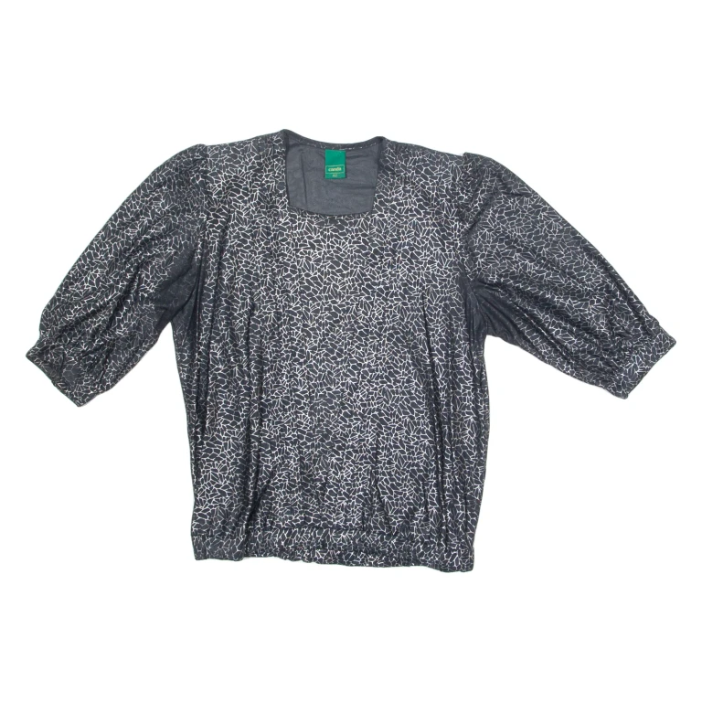 CANDA Womens Printed Top Black 3/4 Sleeve Animal Print M