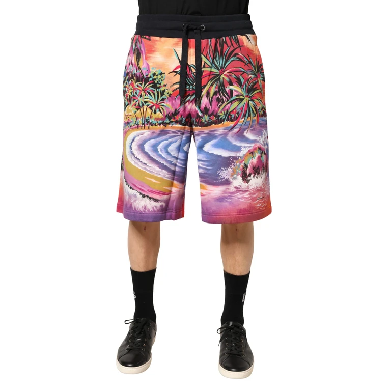 Multicolor Graphic Print Cotton Bermuda Shorts - Men