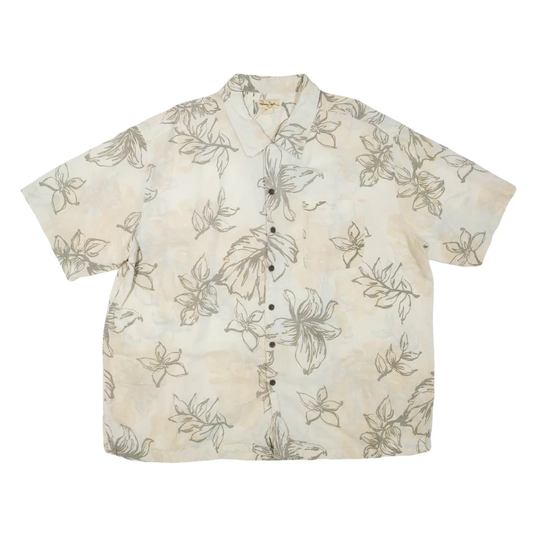 Mens Hawaiian Shirt Beige Floral 2XL