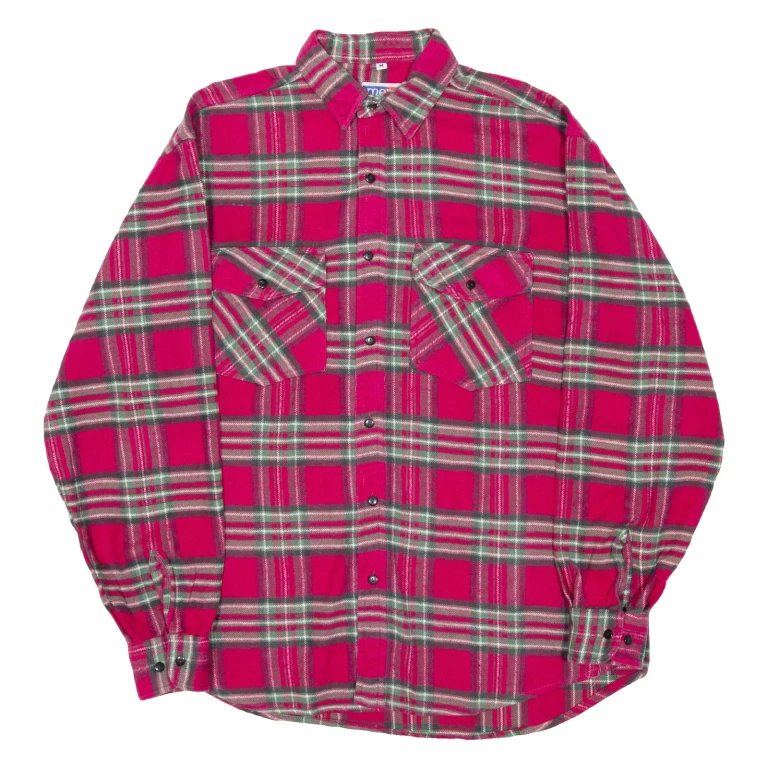 MEBI TEAM Mens Flannel Shirt Red Check Long Sleeve M