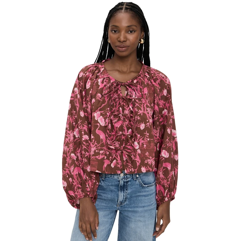 Coniglio Palm Beach Oleander Blouse Royal Birds Navy One Size
