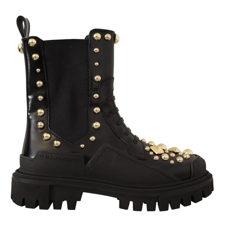 Dolce & Gabbana Black Leather Studded Combat Boots - Women