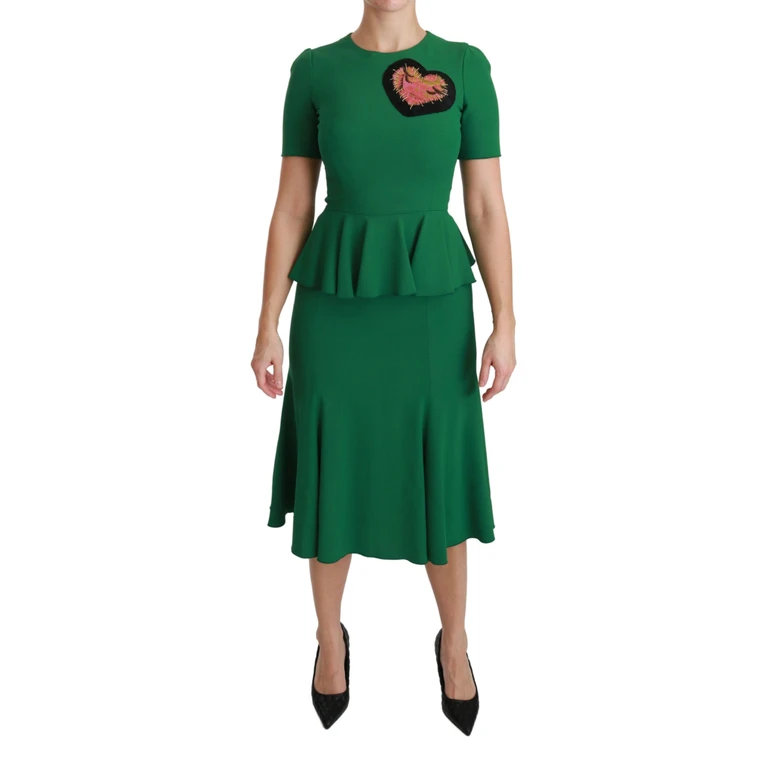 Dolce & Gabbana Green Heart Patch Mermaid Midi Viscose Dress Acetate Elastane - Women