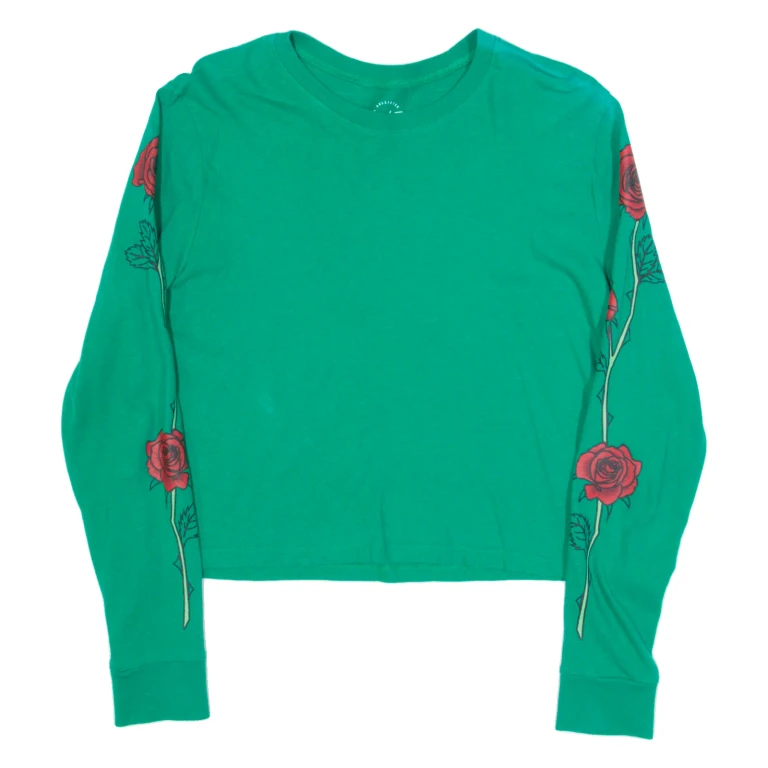 HOLLISTER Cropped Graphic Tee Womens T-Shirt Green Long Sleeve XS