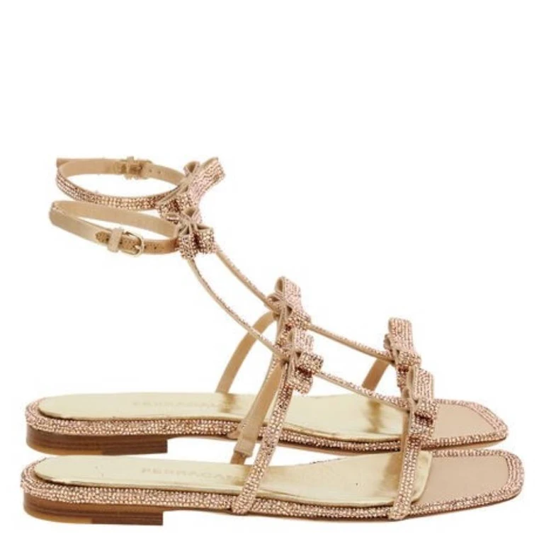 Ferragamo Bow Crystal Embellished Sandals, Size 7 C