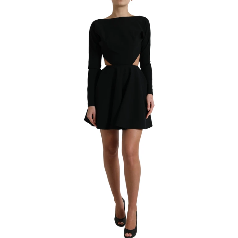 Dolce & Gabbana Black Viscose Cut Out A-Line Long Sleeves Mini Dress Nylon Elastane - Women