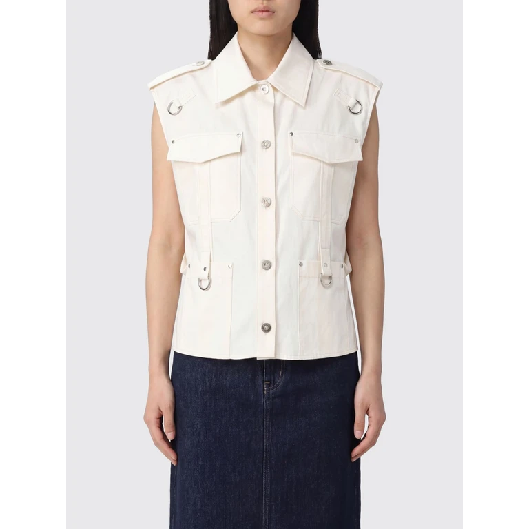 Sleeveless Cotton Shirt with Epaulettes and Metal Ring (SS26T04TT0079I001)