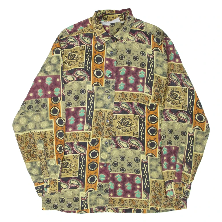 Womens Printed Shirt Orange Collared Long Sleeve Crazy Pattern L