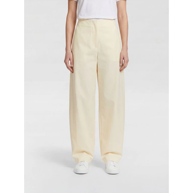 High-Waisted Tailored Palazzo Trousers in Silk and Pima Cotton Blend (10872W2724OWHOWH)