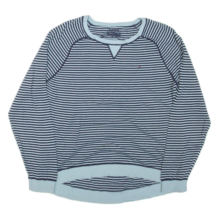TOMMY HILFIGER Womens Patterned Jumper Blue Striped Tight Knit XL