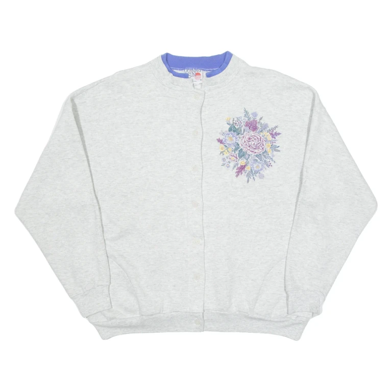 MORNING SUN Womens Jumper Grey Floral Tight Knit XL