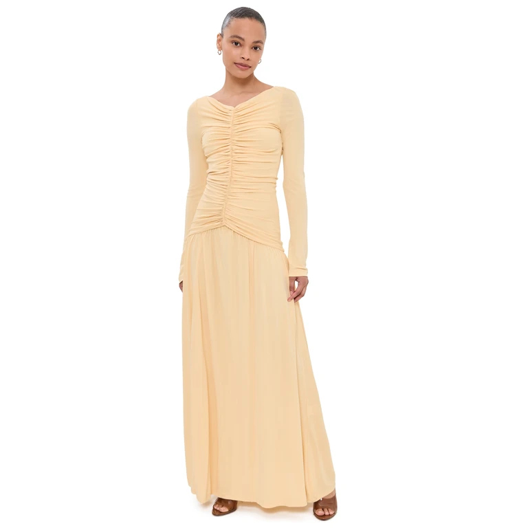 La Ligne Ruched Maxi Dress Pale Yellow XL