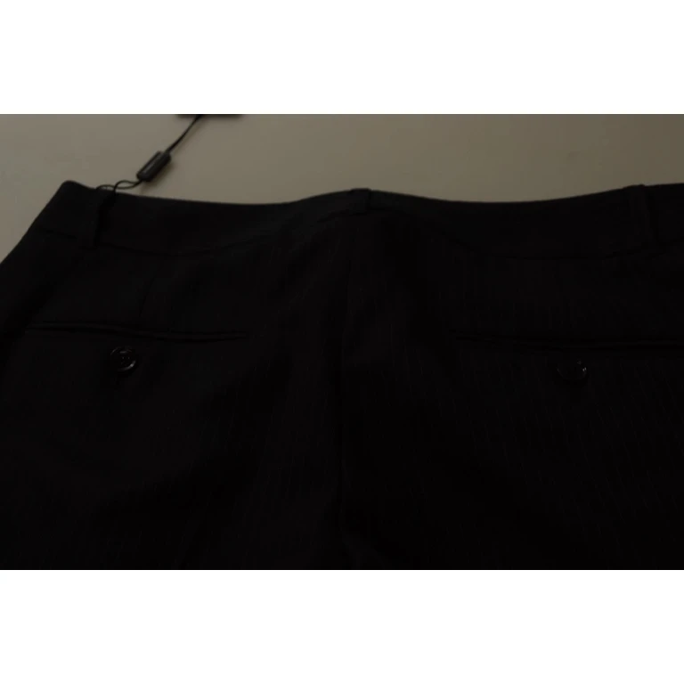 Black Stripes Mid Waist Trouser Pants - Women