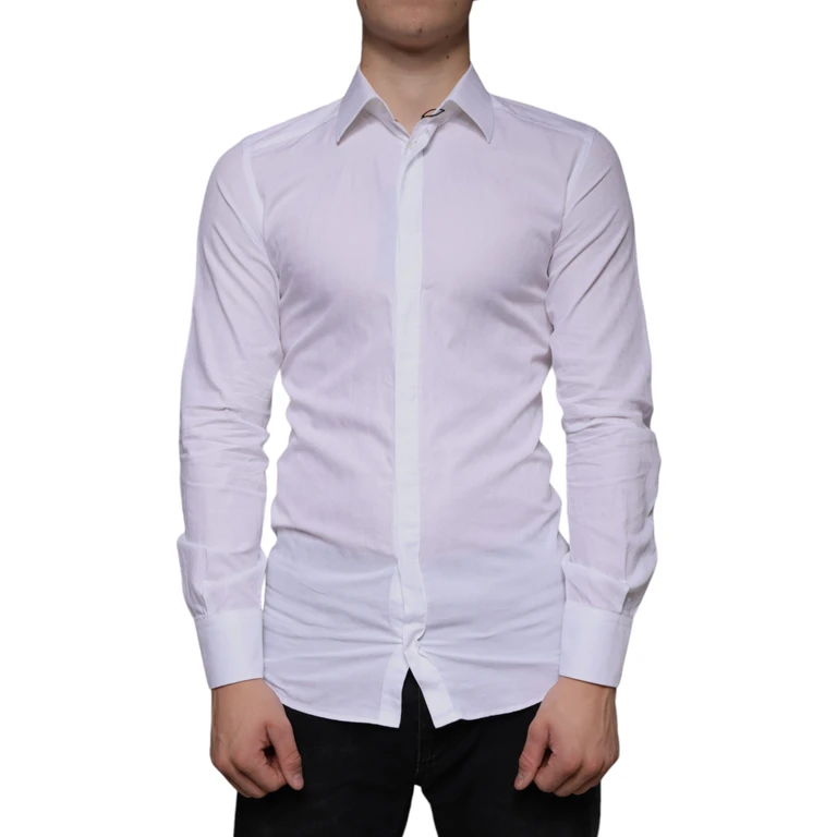 White Cotton Men Dress Gold Formal Shirt - Men