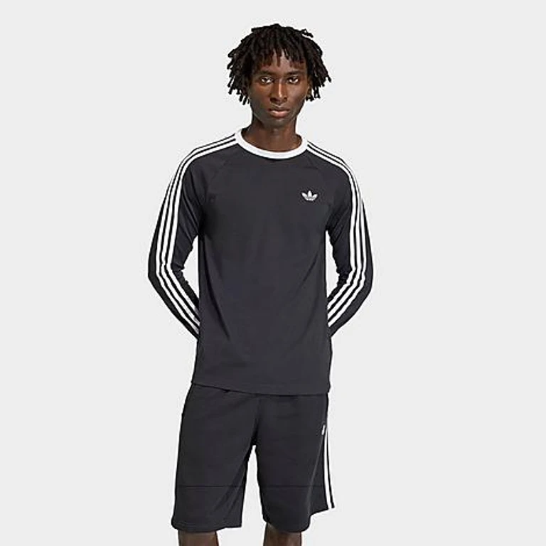 adidas Men's Originals 3-Stripes Long-Sleeve T-Shirt in Black Size: XS